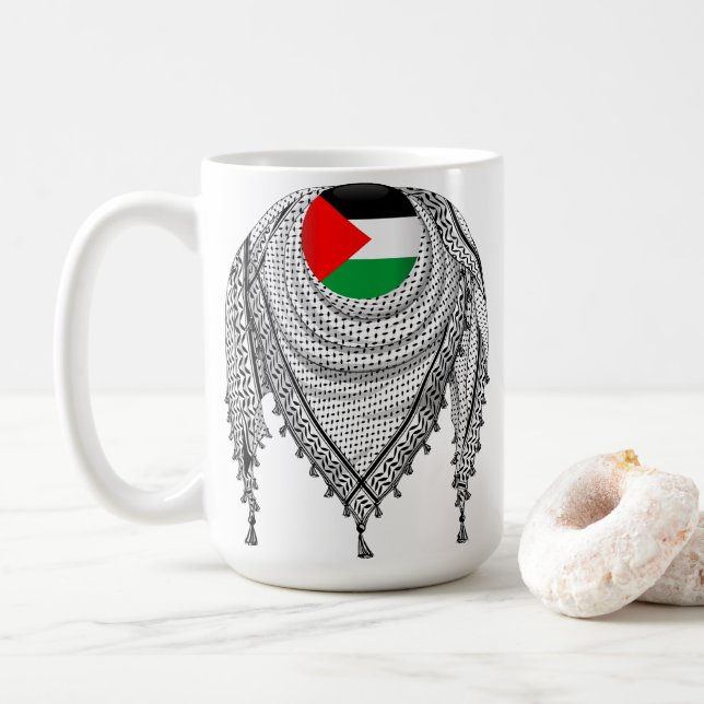 Keffiyeh Palestinian Scarf Traditional Fabric Coffee Mug (With Donut)