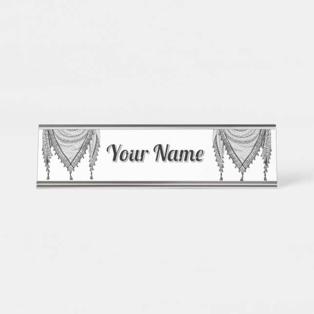 Keffiyeh Palestinian Scarf Traditional Fabric Desk Name Plate (Front)