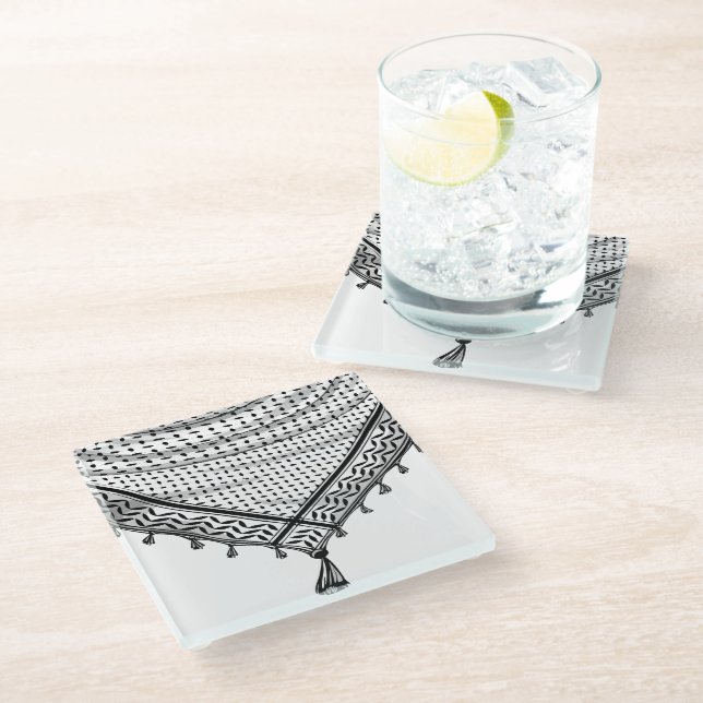 Keffiyeh Palestinian Scarf Traditional Fabric Glass Coaster (Angled)