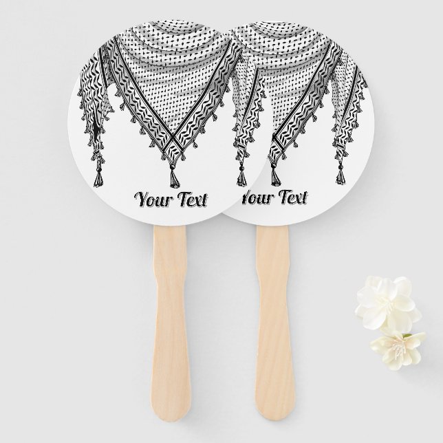 Keffiyeh Palestinian Scarf Traditional Fabric Hand Fan (Front and Back)