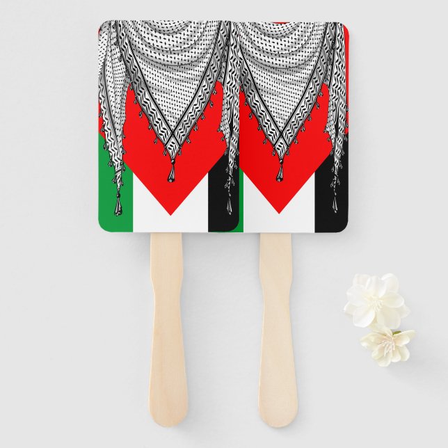 Keffiyeh Palestinian Scarf Traditional Fabric Hand Fan (Front and Back)