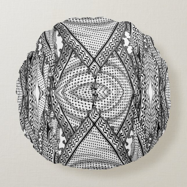Keffiyeh Palestinian Scarf Traditional Fabric Round Cushion (Front)