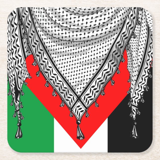 Keffiyeh Palestinian Scarf Traditional Fabric Square Paper Coaster (Front)