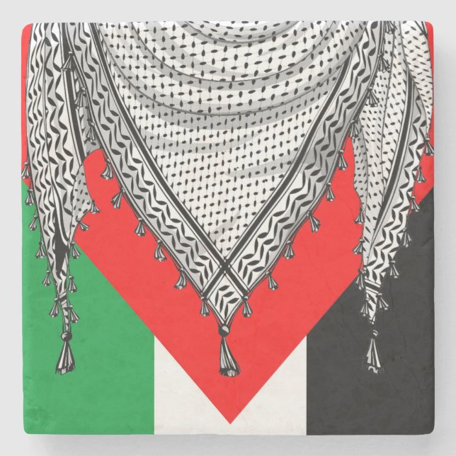 Keffiyeh Palestinian Scarf Traditional Fabric Stone Coaster (Front)