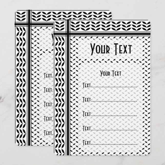Keffiyeh Symbol of Palestine Resistance Pattern Menu (Front/Back)