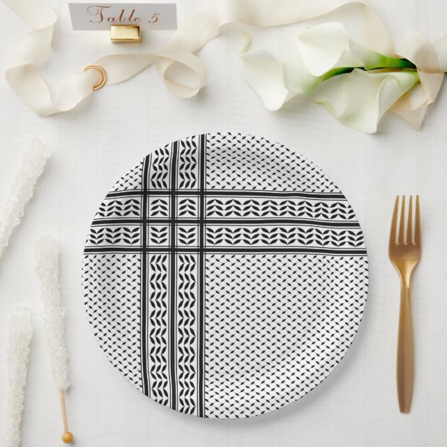 Keffiyeh Symbol of Palestine Resistance Pattern Paper Plate (Wedding)