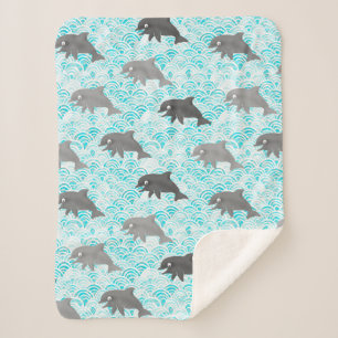 Keiki Watercolor Dolphin Wave Allover Sherpa Blanket