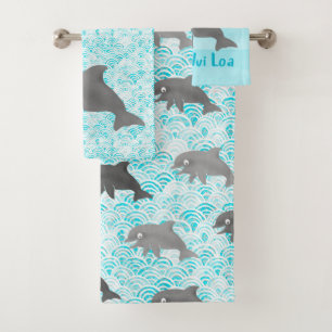 Keiki Watercolor Dolphin Wave Bath Towel Set