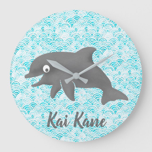 Keiki Watercolor Dolphin Wave Large Clock (Front)