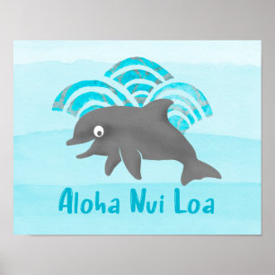 Keiki Watercolor Dolphin Wave Poster