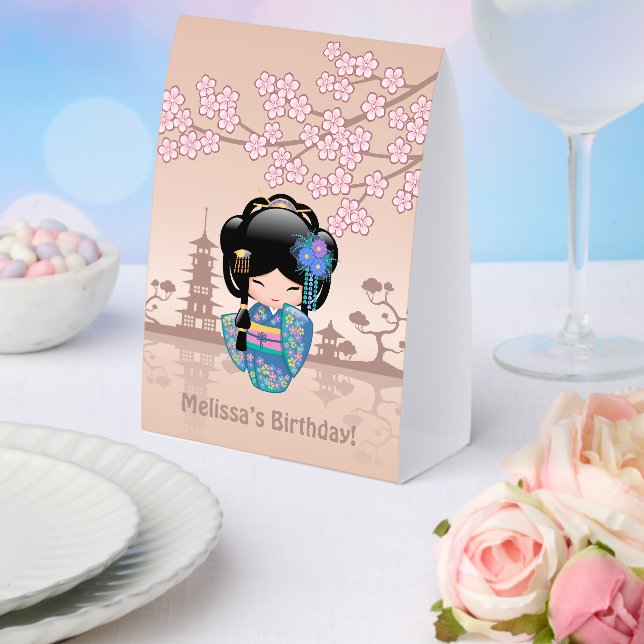 Keiko Kokeshi Doll Blue Kimono Geisha Beige (Insitu(Wedding))