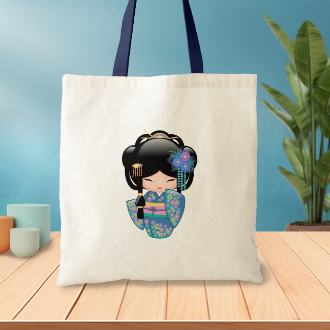 Keiko Kokeshi Doll - Blue Kimono Geisha Girl 2 Tote Bag (Creator Uploaded)