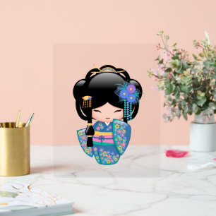 Keiko Kokeshi Doll - Blue Kimono Geisha Girl Acrylic Sign