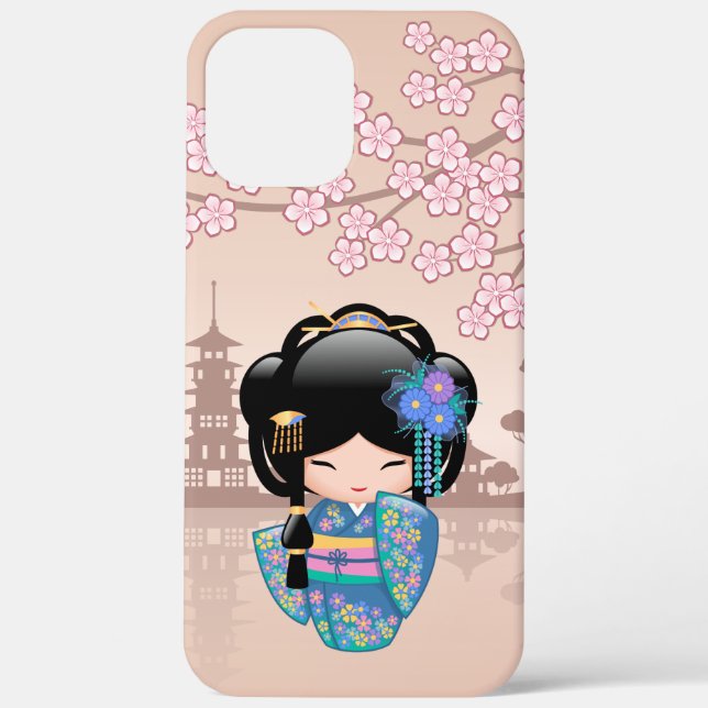 Keiko Kokeshi Doll - Blue Kimono Geisha Girl Case-Mate iPhone Case (Back)