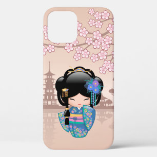 Keiko Kokeshi Doll - Blue Kimono Geisha Girl iPhone 12 Case