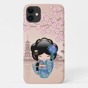 Keiko Kokeshi Doll - Blue Kimono Geisha Girl iPhone 11 Case