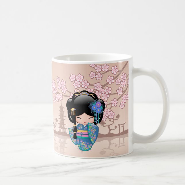 Keiko Kokeshi Doll - Blue Kimono Geisha Girl Coffee Mug (Right)
