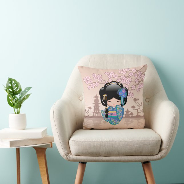 Keiko Kokeshi Doll - Blue Kimono Geisha Girl Cushion (Chair)