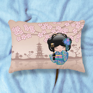 Keiko Kokeshi Doll - Blue Kimono Geisha Girl Decorative Cushion