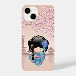 Keiko Kokeshi Doll - Blue Kimono Geisha Girl iPhone 14 Case