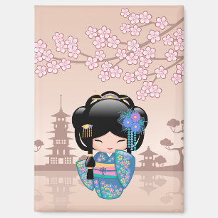 Keiko Kokeshi Doll - Blue Kimono Geisha Girl Magnet
