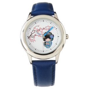 Keiko Kokeshi Doll - Blue Kimono Geisha Girl Watch