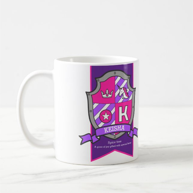 Keisha name meaning knight purple pink letter K Coffee Mug (Left)