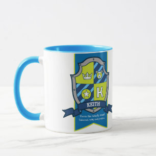Keith letter K crest blue green name meaning mug