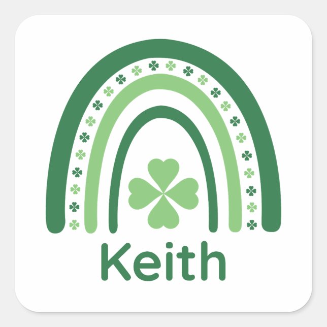 Keith Name Clover Boho Rainbow Square Sticker (Front)