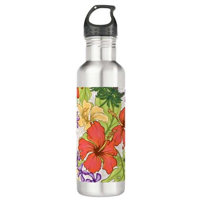 Keleah Tropical Hawaiian Hibiscus and Orchids 710 Ml Water Bottle (Front)