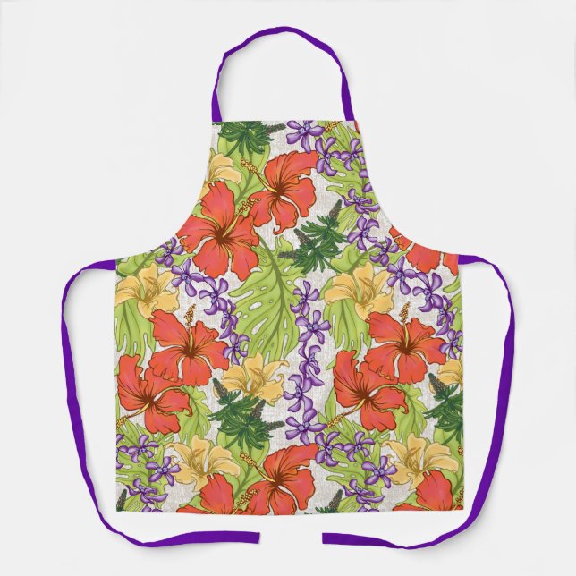 Keleah Tropical Hawaiian Hibiscus and Orchids Apron (Front)
