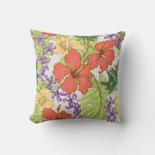 Keleah Tropical Hawaiian Hibiscus and Orchids Cushion