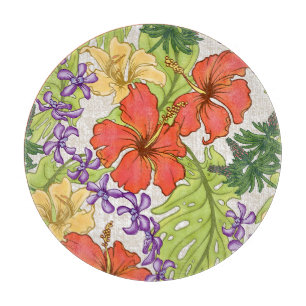Keleah Tropical Hawaiian Hibiscus and Orchids Cutting Board