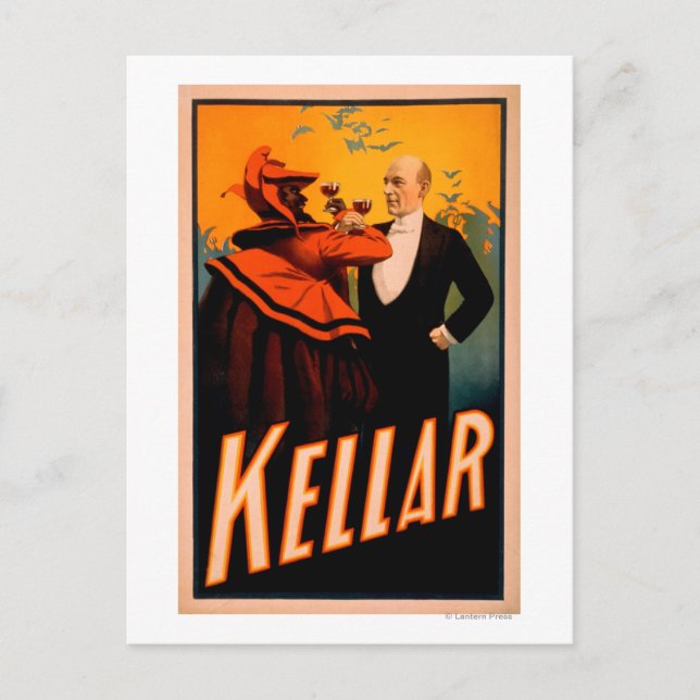 Kellar Magician Drinking Wine with the Devil Postcard (Front)