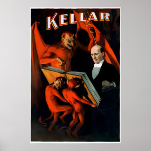 Kellar Reads with the Devil894 Vintage Style Magic Poster