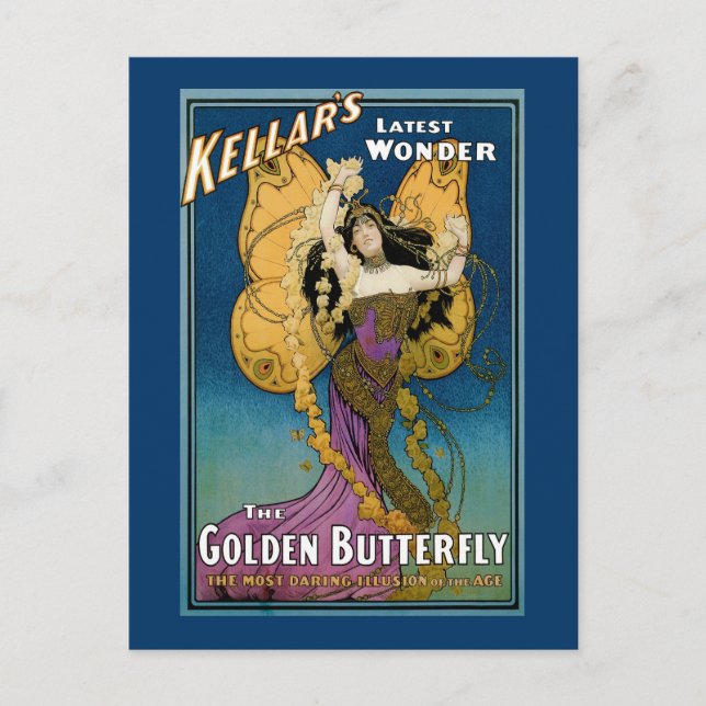 Kellar's Latest Wonder ~ The Golden Butterfly Postcard (Front)