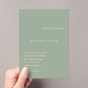 Kellianne Sage Green Modern Wedding Acrylic Invitations
