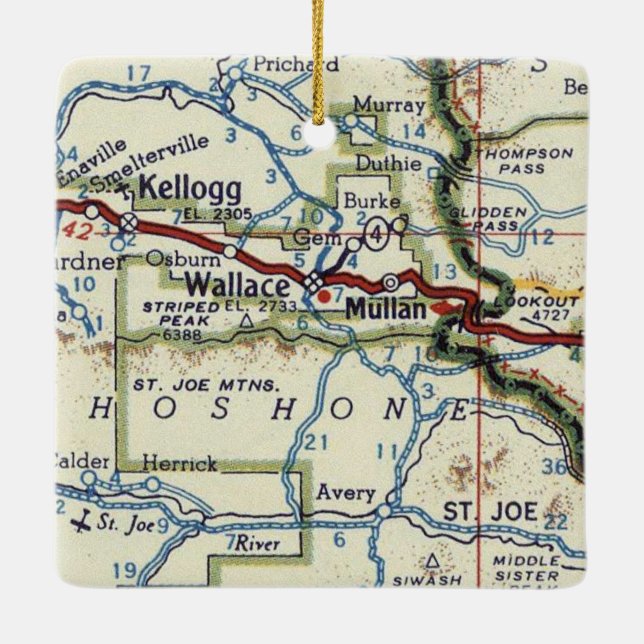 Kellogg and Wallace ID Map Ceramic Ornament (Back)