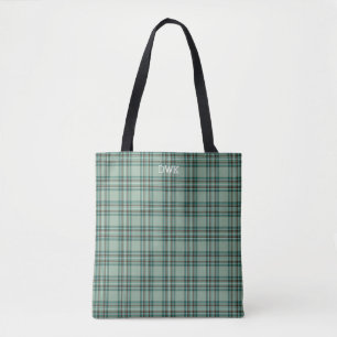 Kelly Clan Tartan Mint Green Plaid Monogram Tote Bag