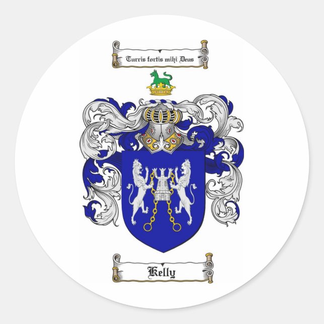 KELLY FAMILY CREST -  KELLY COAT OF ARMS CLASSIC ROUND STICKER (Front)