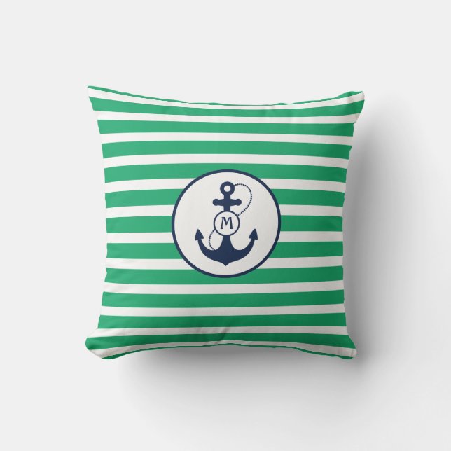 Kelly Green Anchor Monogram Cushion (Front)