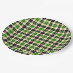 Kelly Green and Black Tartan Plaid Paper Plates