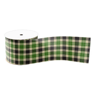 Kelly Green and Black Tartan Plaid Ribbon Grosgrain Ribbon