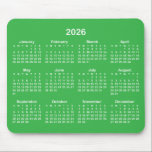 Kelly Green and White 2026 Calendar Mouse Pad<br><div class="desc">Looking for a sleek and stylish way to keep track of your days? Check out this green and white 2026 calendar mousepad! It makes a great gift for anyone who loves to stay organized. Plus, it's a great way to show off your personality and make your desk look unique by...</div>