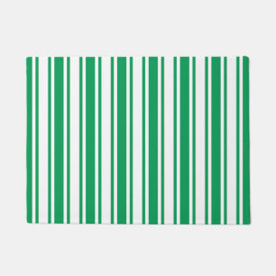 Kelly green and white candy stripes doormat