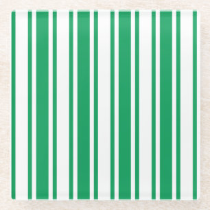 Kelly green and white candy stripes glass coaster
