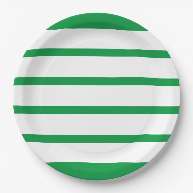Kelly Green and White Minimal Wide Stripes Office Paper Plate (Front)