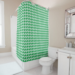 Kelly Green and white Modern Sharp Waves Shower Curtain