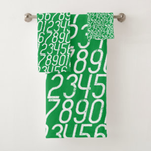 Kelly Green and white. Numbers Math. Bath Towel Set