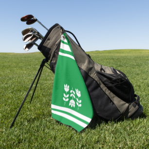 Kelly Green and white stripes and flowers Golf Towel